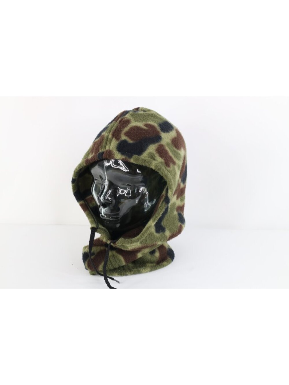Vintage 90s Streetwear Camouflage Fleece Face Cover Beanie Hat Hunting OSFA
